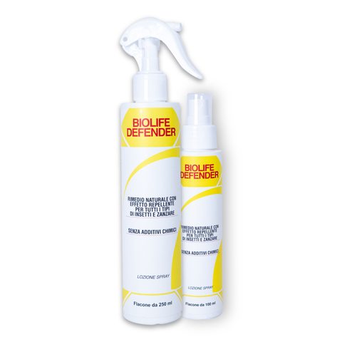 BIOLIFE DEFENDER | Rimedio naturale ad azione repellente contro tutti i tipi di insetti e zanzare | Lozione Spray protettiva |
