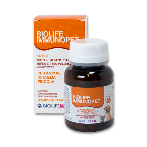 Biolife Immunopet | A base di Shiitake, Reishi titolato 50% e Cordyceps | 60 Capsule per Taglia Piccola |