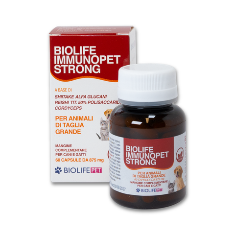 Biolife Immunopet Strong | A base di Shiitake, Reishi titolato 50% e Cordyceps | 60 capsule per Taglia Grande |