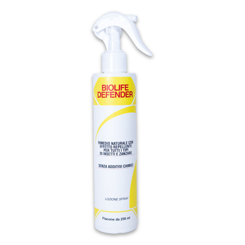 BIOLIFE DEFENDER | Rimedio naturale ad azione repellente contro tutti i tipi di insetti e zanzare | Lozione Spray protettiva |