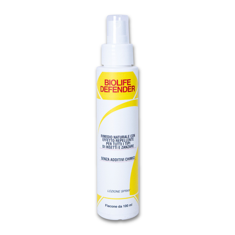 BIOLIFE DEFENDER | Rimedio naturale ad azione repellente contro tutti i tipi di insetti e zanzare | Lozione Spray protettiva |
